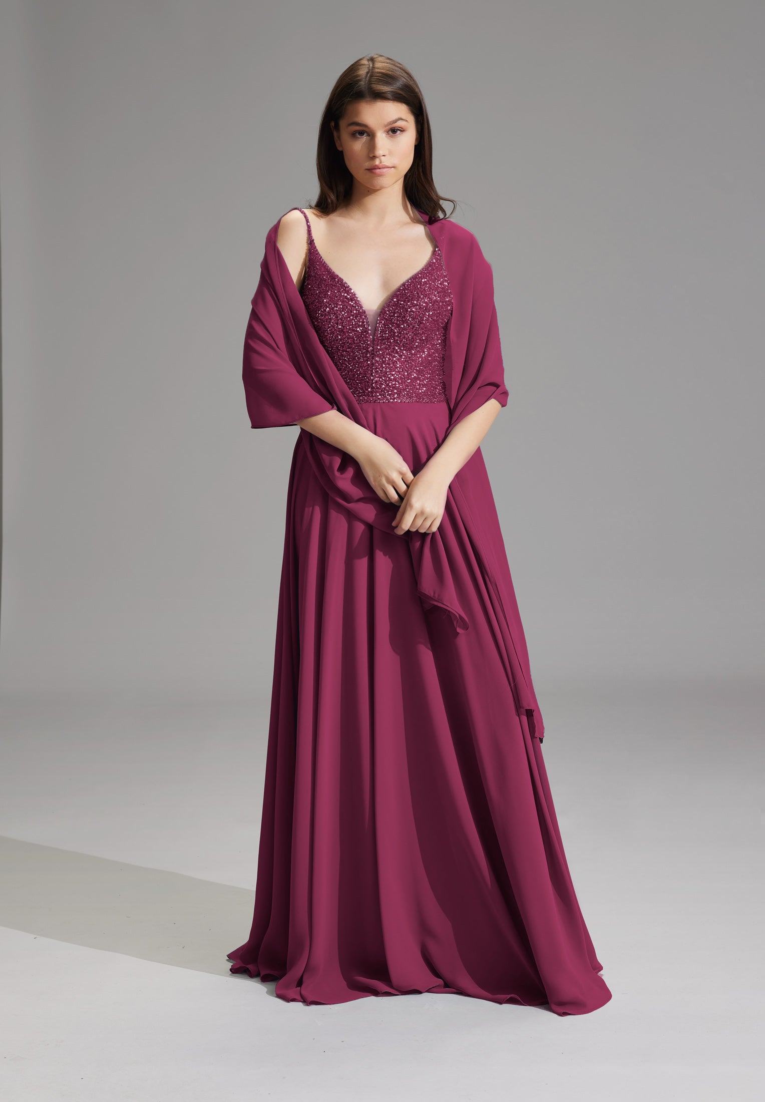 Zarte Chiffon-Stola im geraden Schnitt grape wine