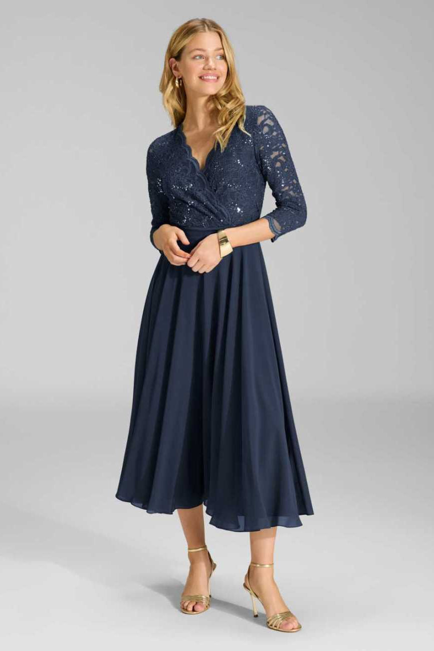 Cocktailkleid aus Material-Mix navy