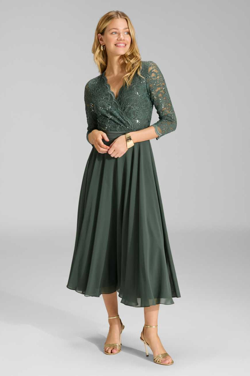 Cocktailkleid aus Material-Mix summernight green