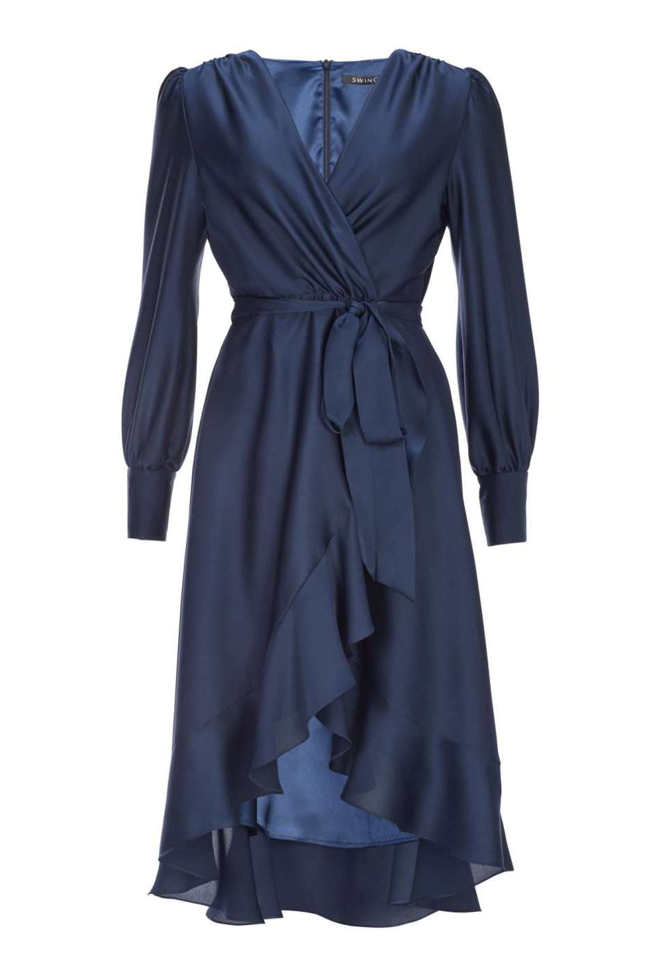 Vokuhila-Kleid mit blusigen Ärmeln