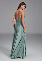 Satinkleid mit drapiertem Top und bestickten Trägern