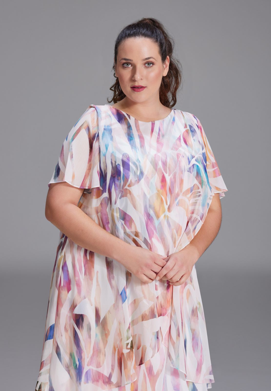 Tageskleid im Lagenlook aus Crinkle Chiffon mit Animal Print