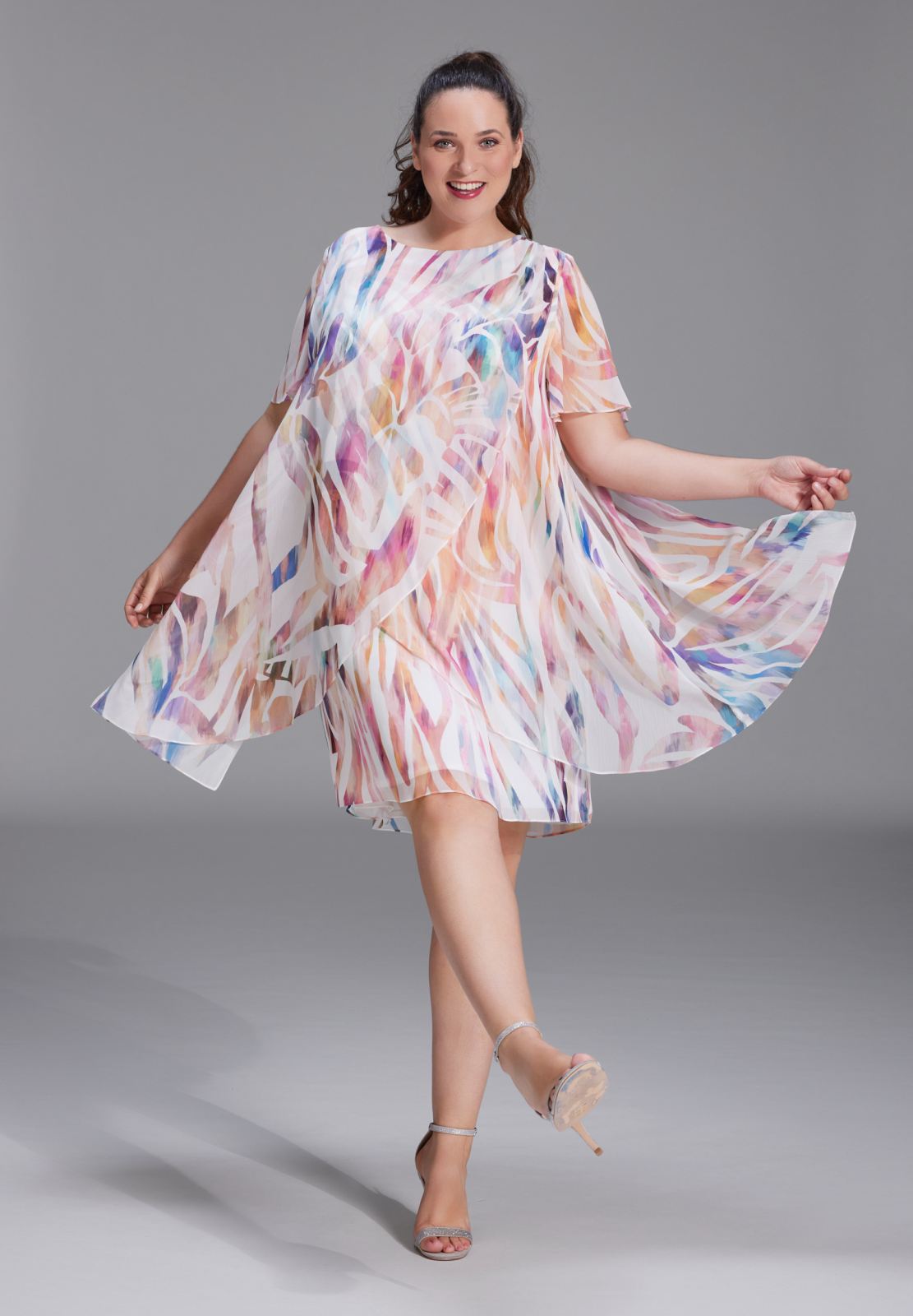 Tageskleid im Lagenlook aus Crinkle Chiffon mit Animal Print