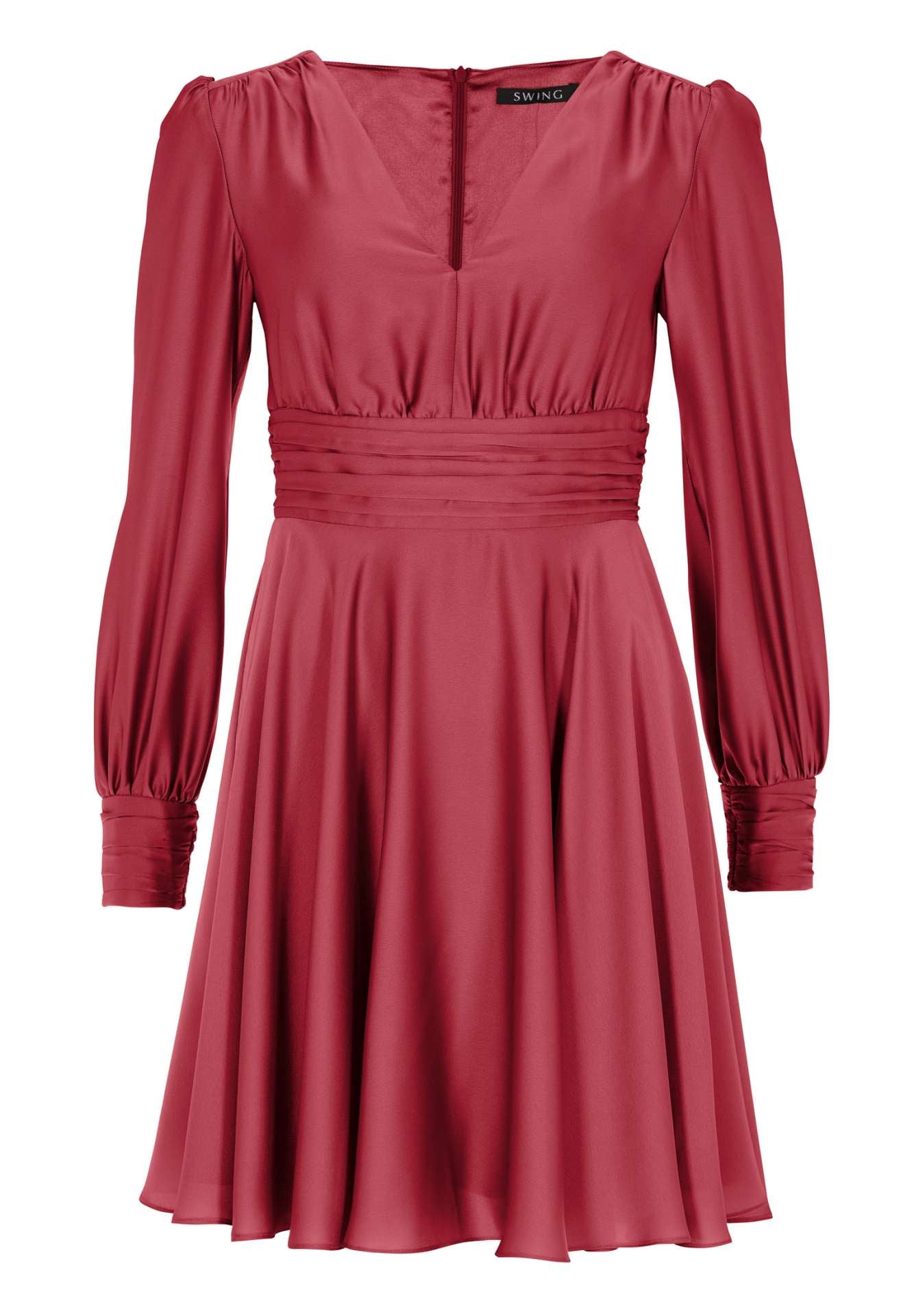 Cocktailkleid aus nachhaltigem Satin mit langen Ärmeln und Raff Details