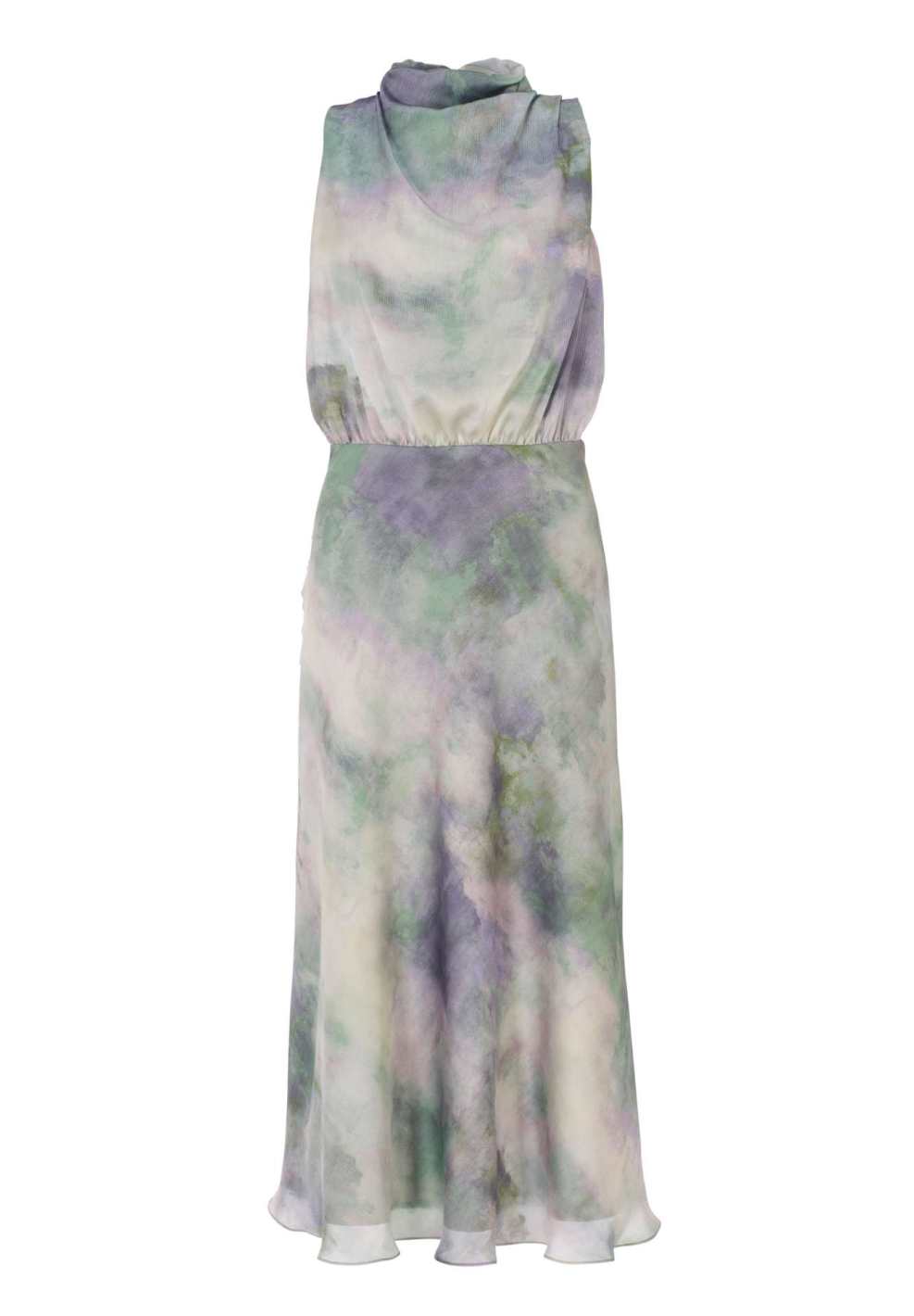 Cocktailkleid aus bedrucktem Satin mit Drapierungen an der Schulter