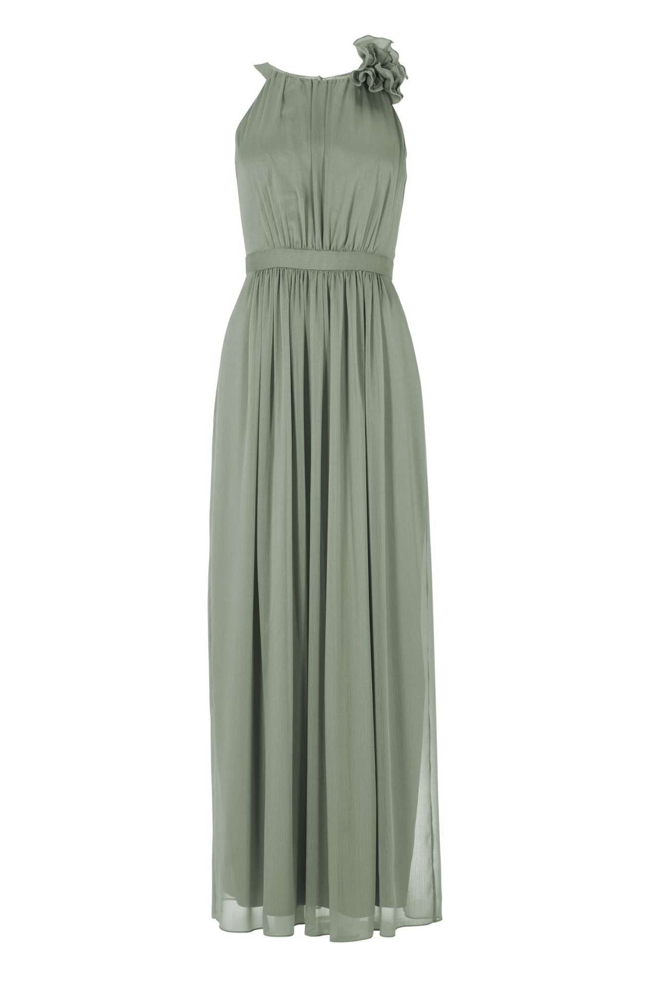 Abendkleid aus Crinkle Chiffon mit dekorativer Blüte