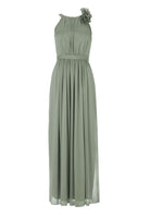 Abendkleid aus Crinkle Chiffon mit dekorativer Blüte