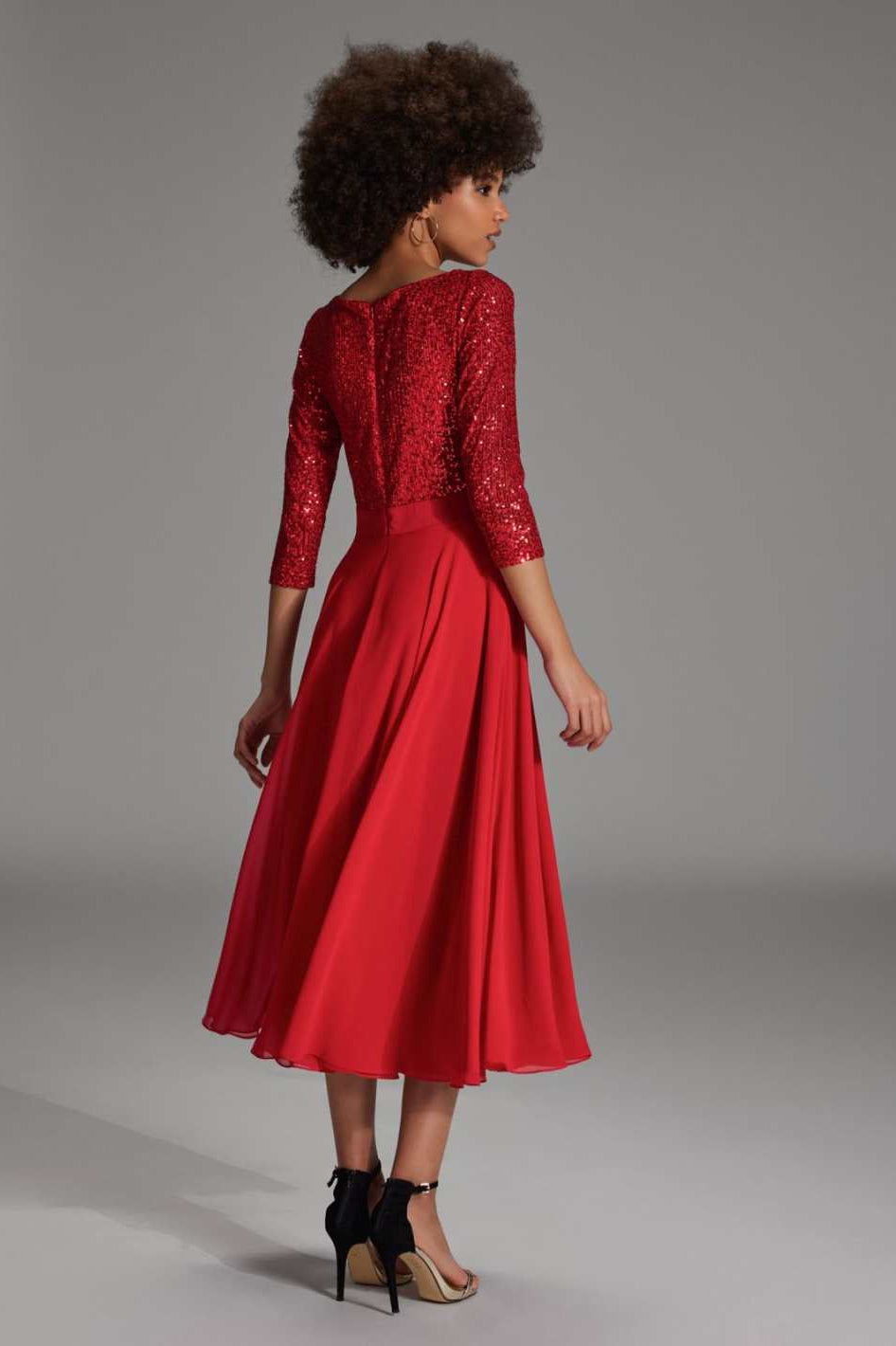 Midi Kleid mit Top aus elastischer Paillette und Chiffonrock