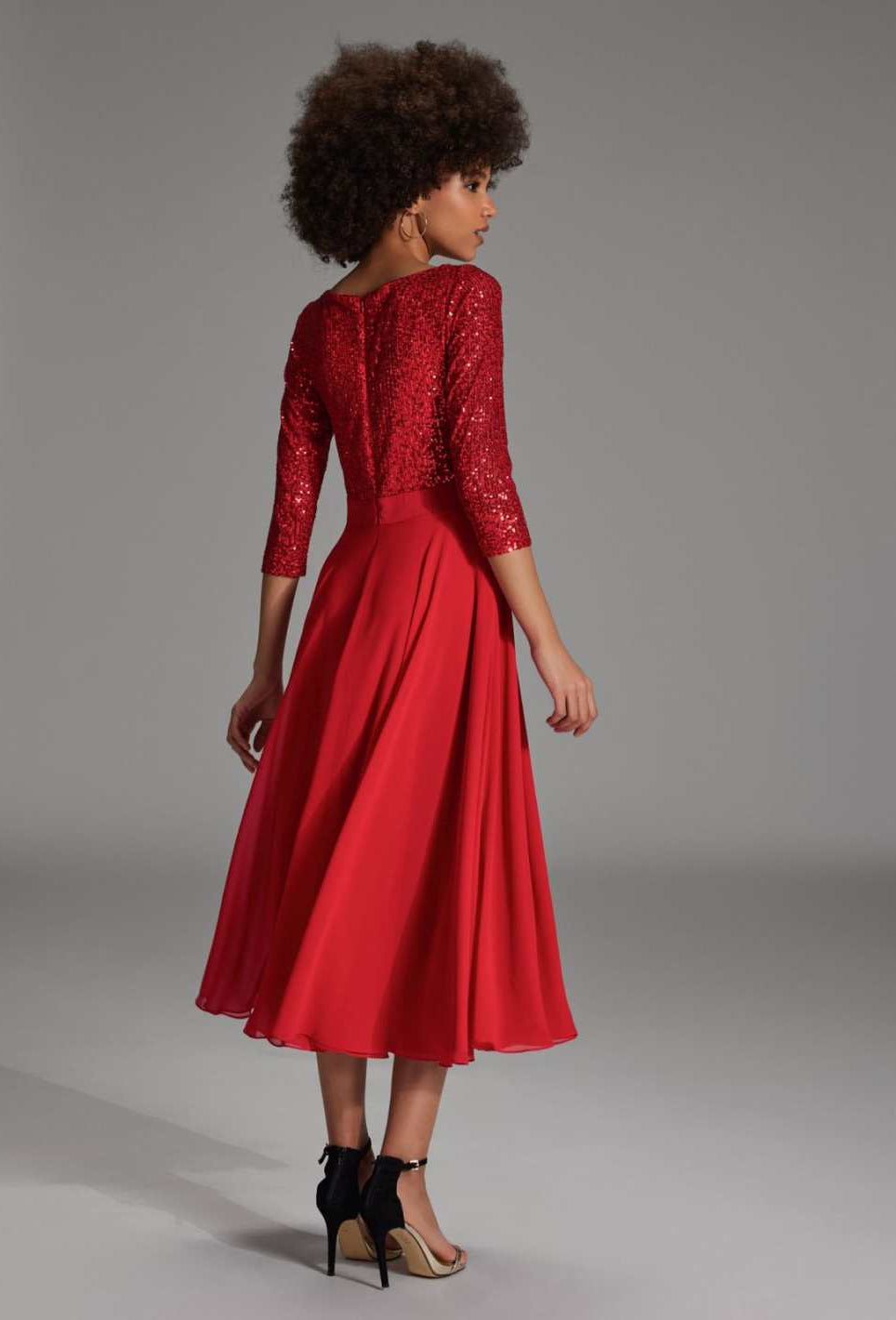 Midi Kleid mit Top aus elastischer Paillette und Chiffonrock