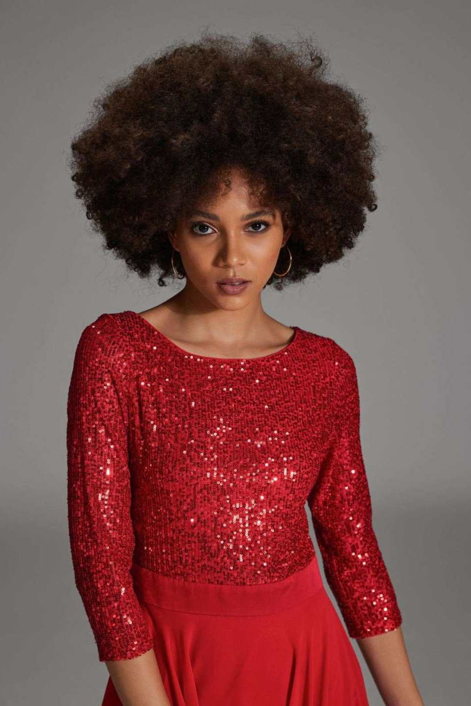 Midi Kleid mit Top aus elastischer Paillette und Chiffonrock