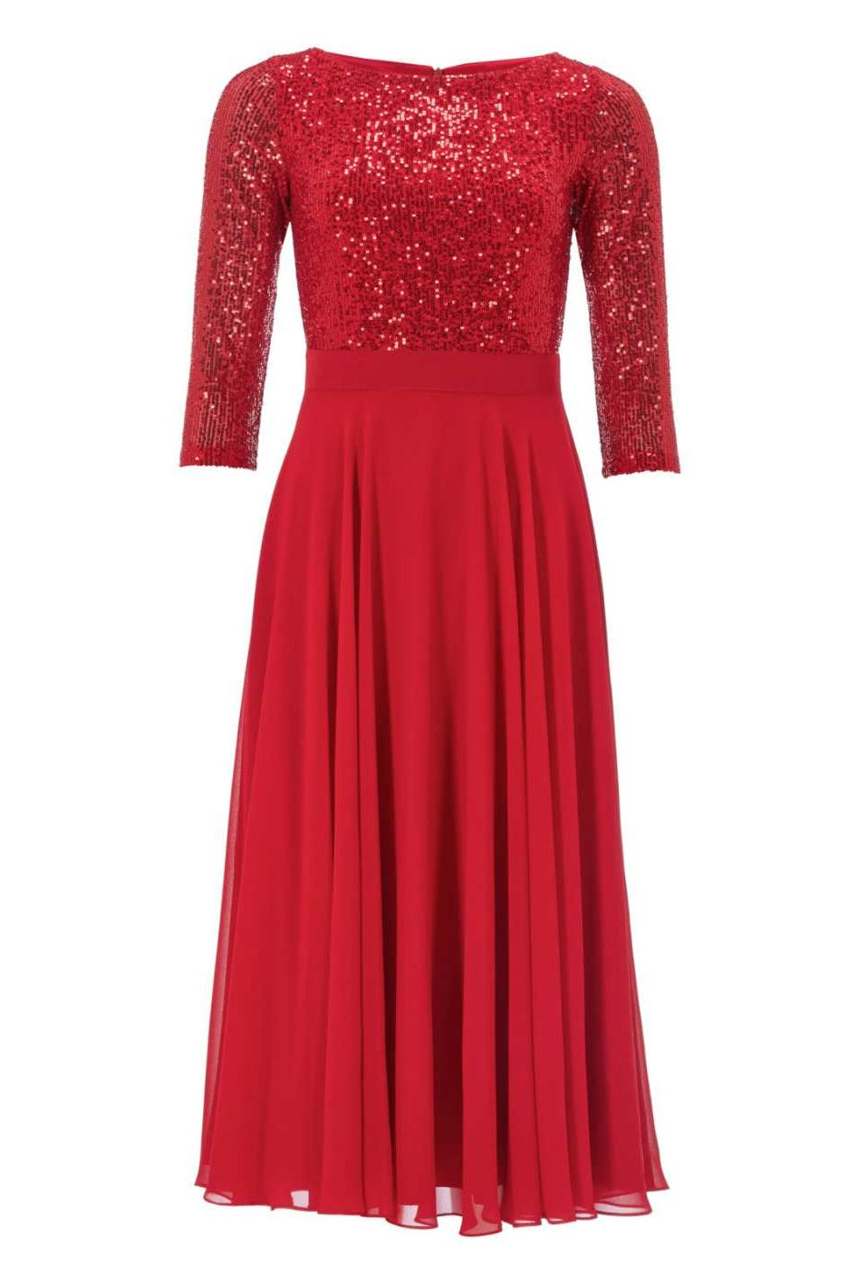 Midi Kleid mit Top aus elastischer Paillette und Chiffonrock