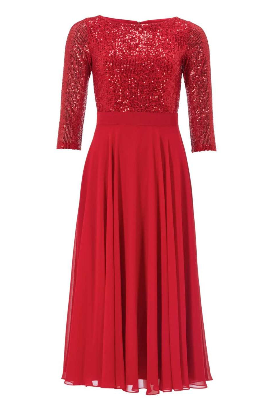 Midi Kleid mit Top aus elastischer Paillette und Chiffonrock