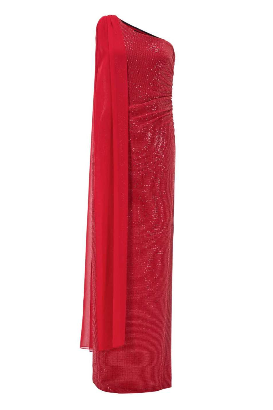 One-Shoulder Abendkleid aus foliertem Jersey mit Chiffon Schal