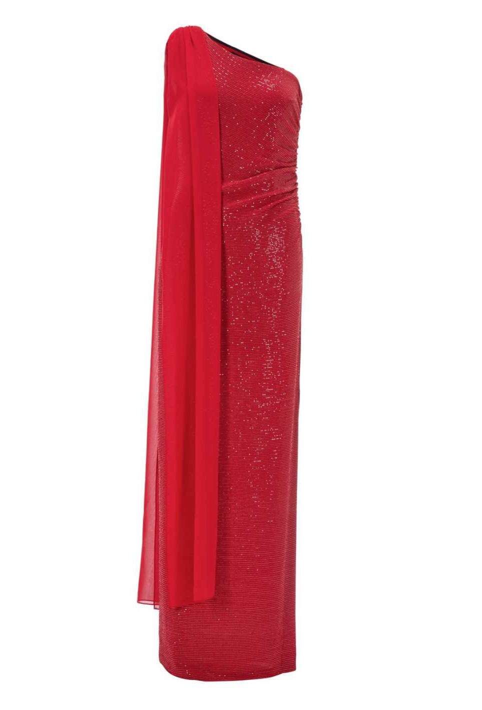 One-Shoulder Abendkleid aus foliertem Jersey mit Chiffon Schal
