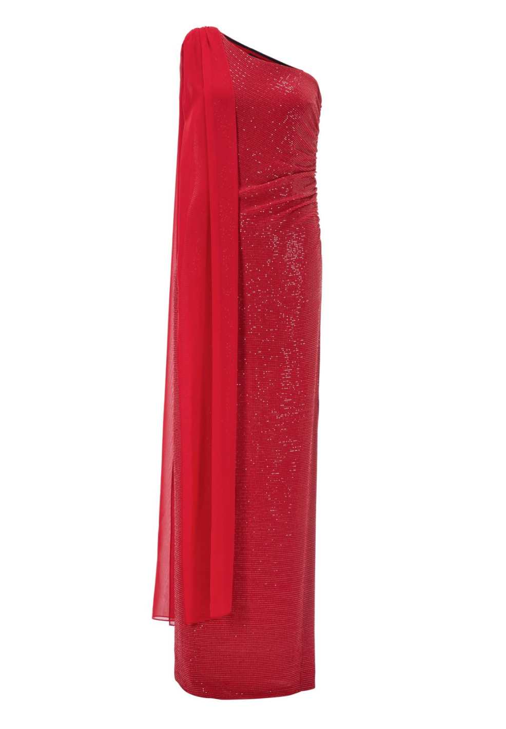 One-Shoulder Abendkleid aus foliertem Jersey mit Chiffon Schal