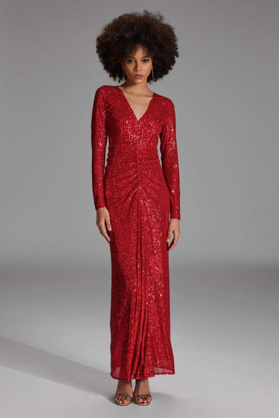 Abendkleid aus elastischem Paillettenstoff chili red