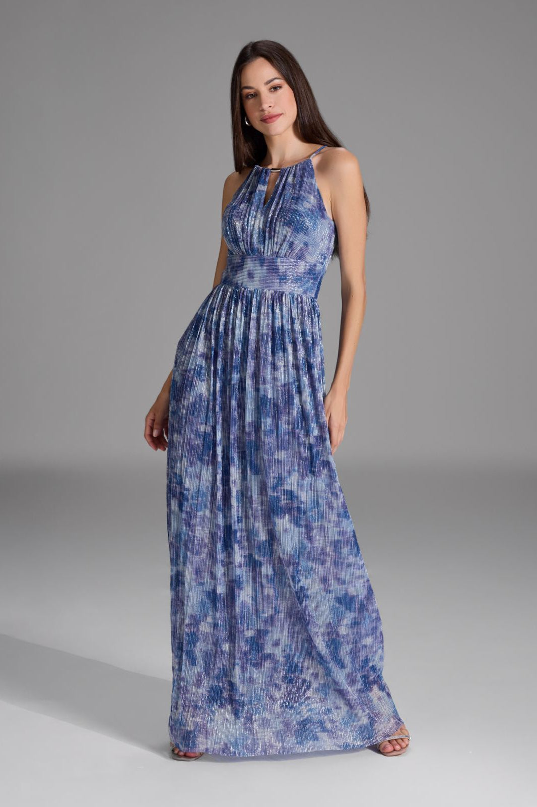 Abendkleid aus bedrucktem Plissee Jersey