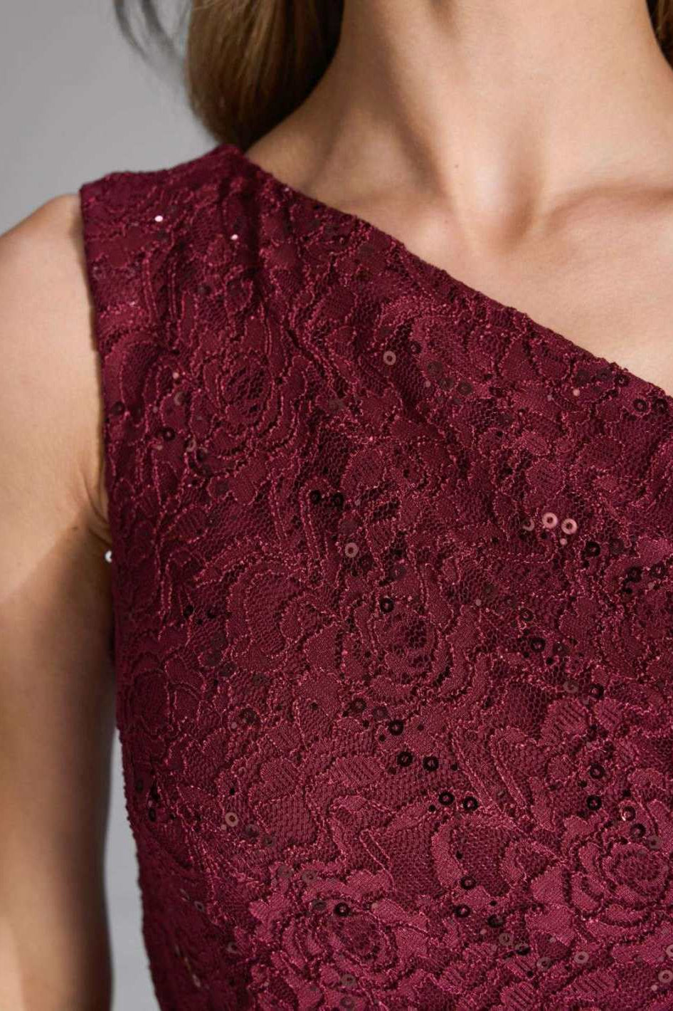 One Shoulder Midi Kleid aus Material Mix