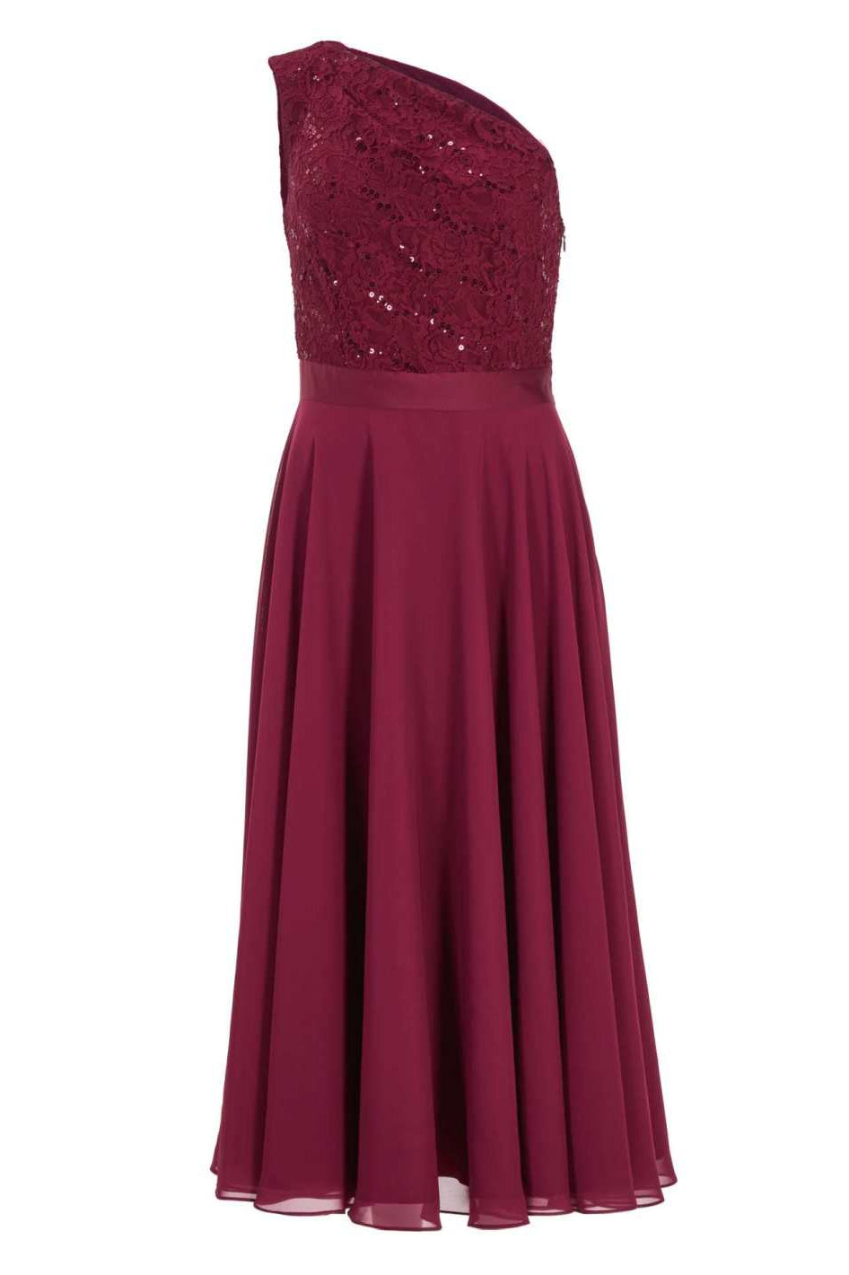 One Shoulder Midi Kleid aus Material Mix