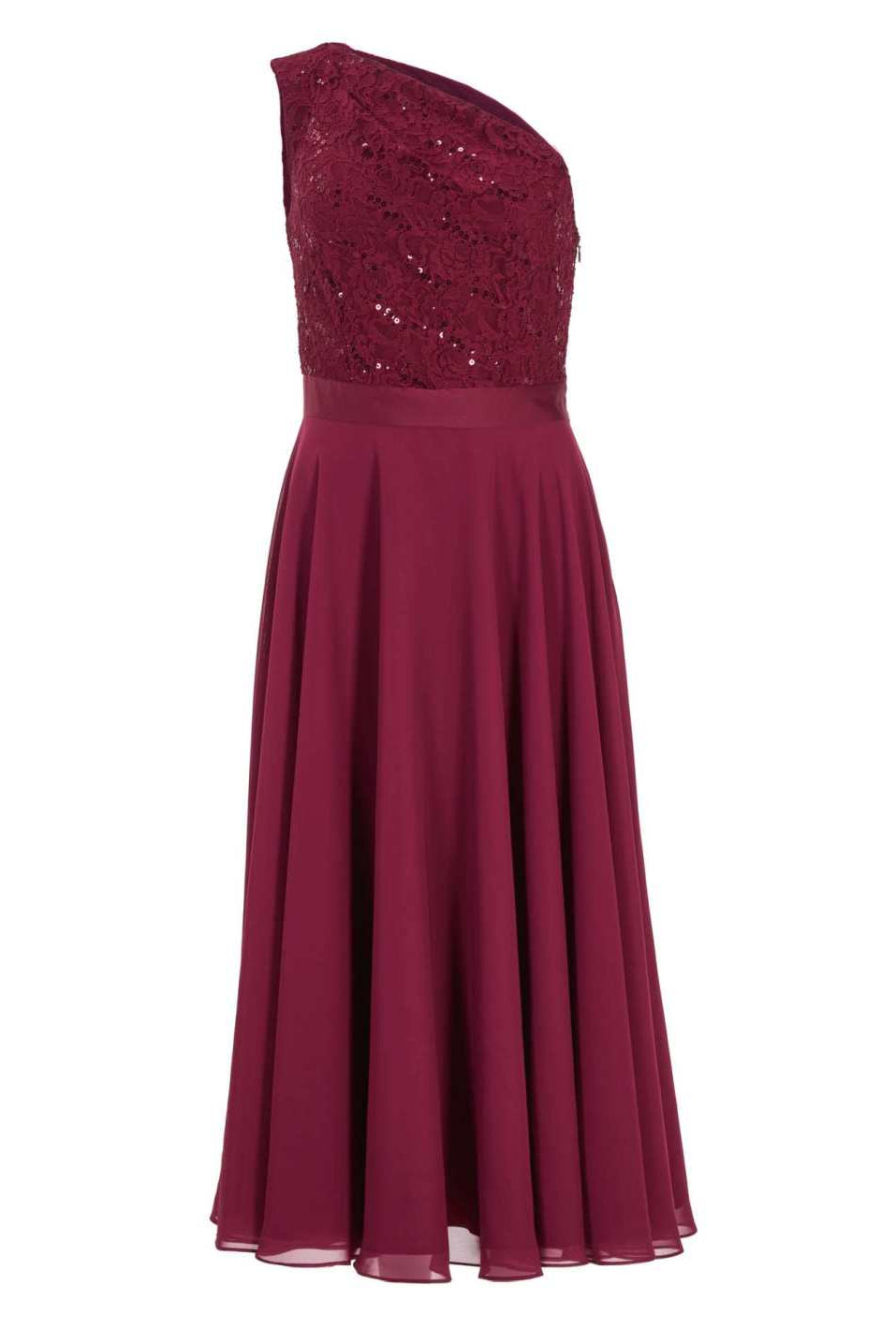 One Shoulder Midi Kleid aus Material Mix