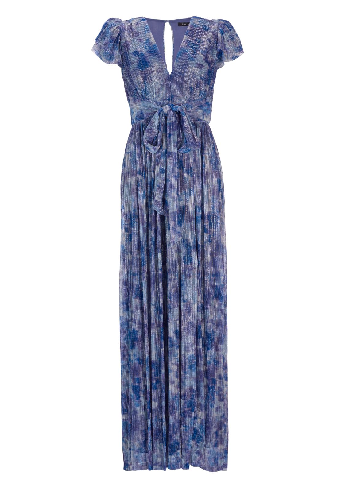 Abendkleid aus bedrucktem Jersey Plissee mit Metallic Faden