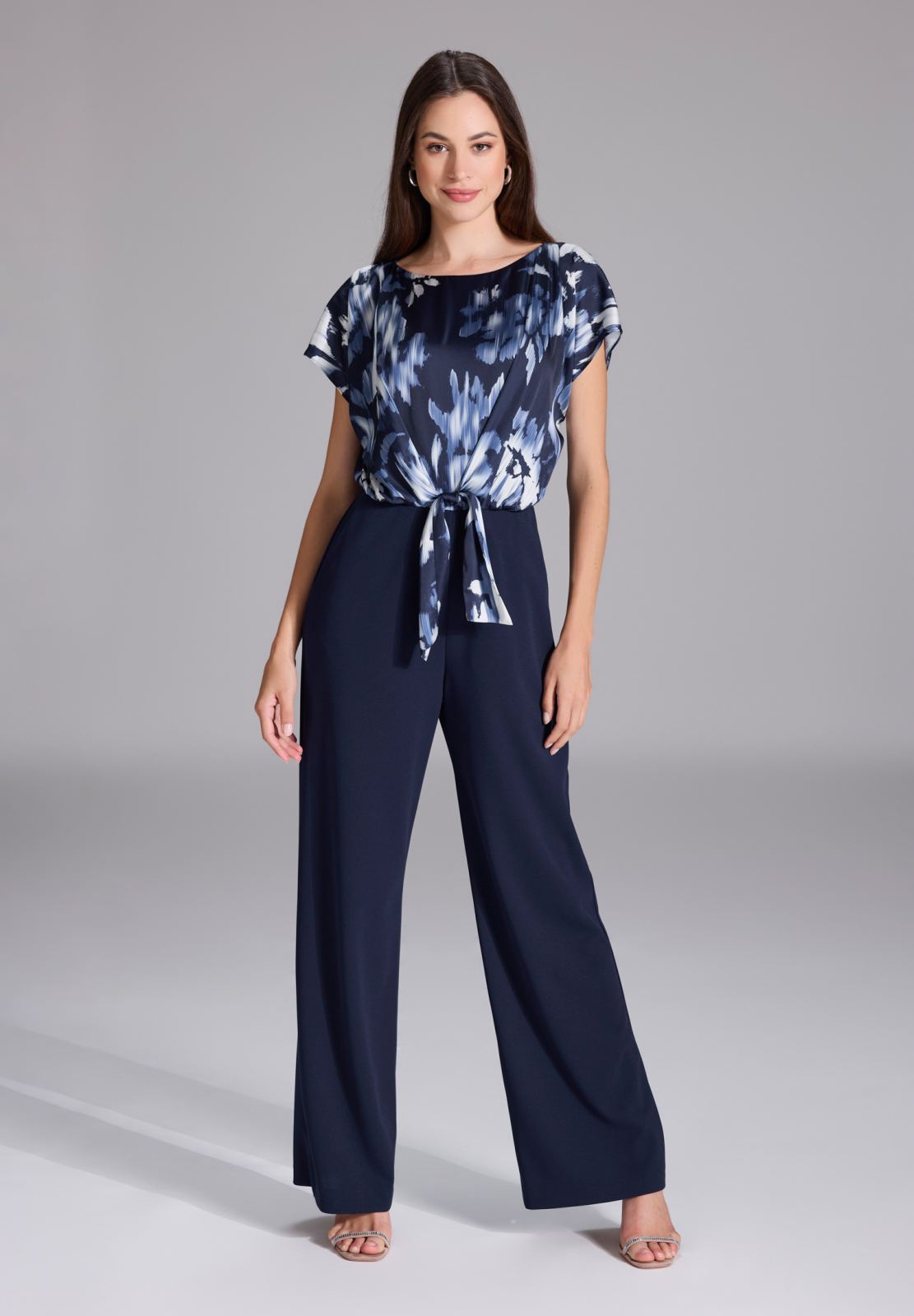 Jumpsuit mit bedrucktem Satin Top und Knoten Detail navy