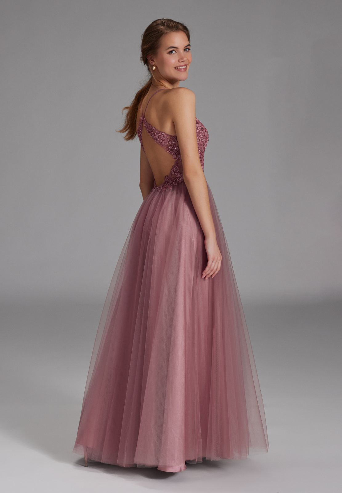 Tüll-Abendkleid mit Spitzenstickerei