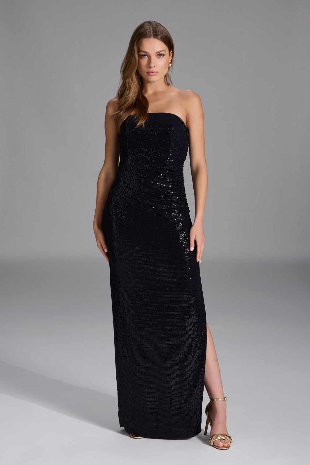 Trägerloses Abendkleid aus glitzerndem Jersey
