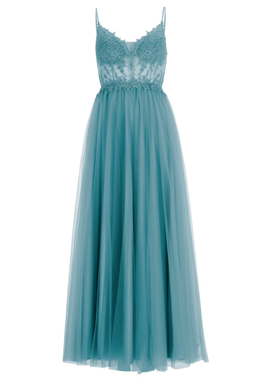 Ausgestelltes Tüllkleid mit Spitzenstickerei