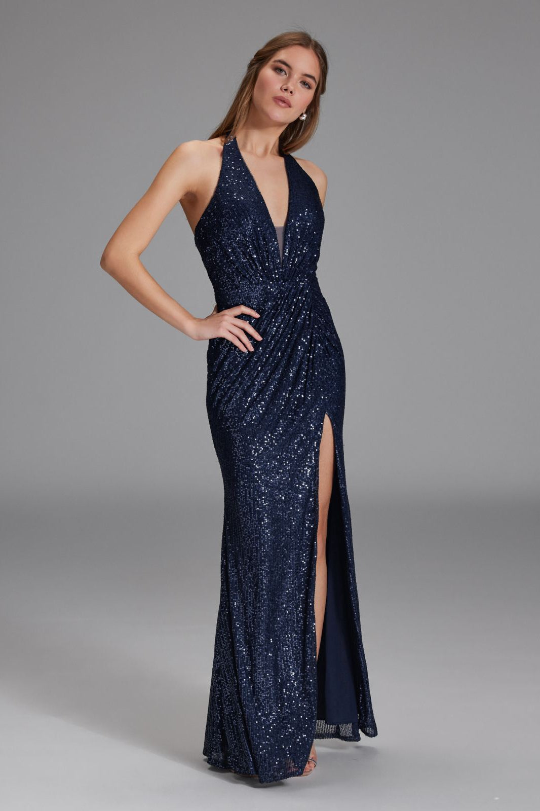 Neckholder Paillettenkleid mit Beinschlitz