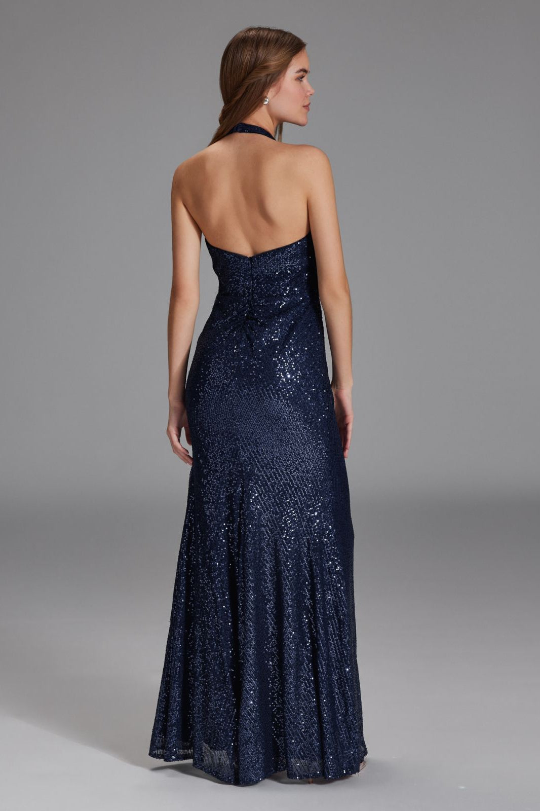 Neckholder Paillettenkleid mit Beinschlitz