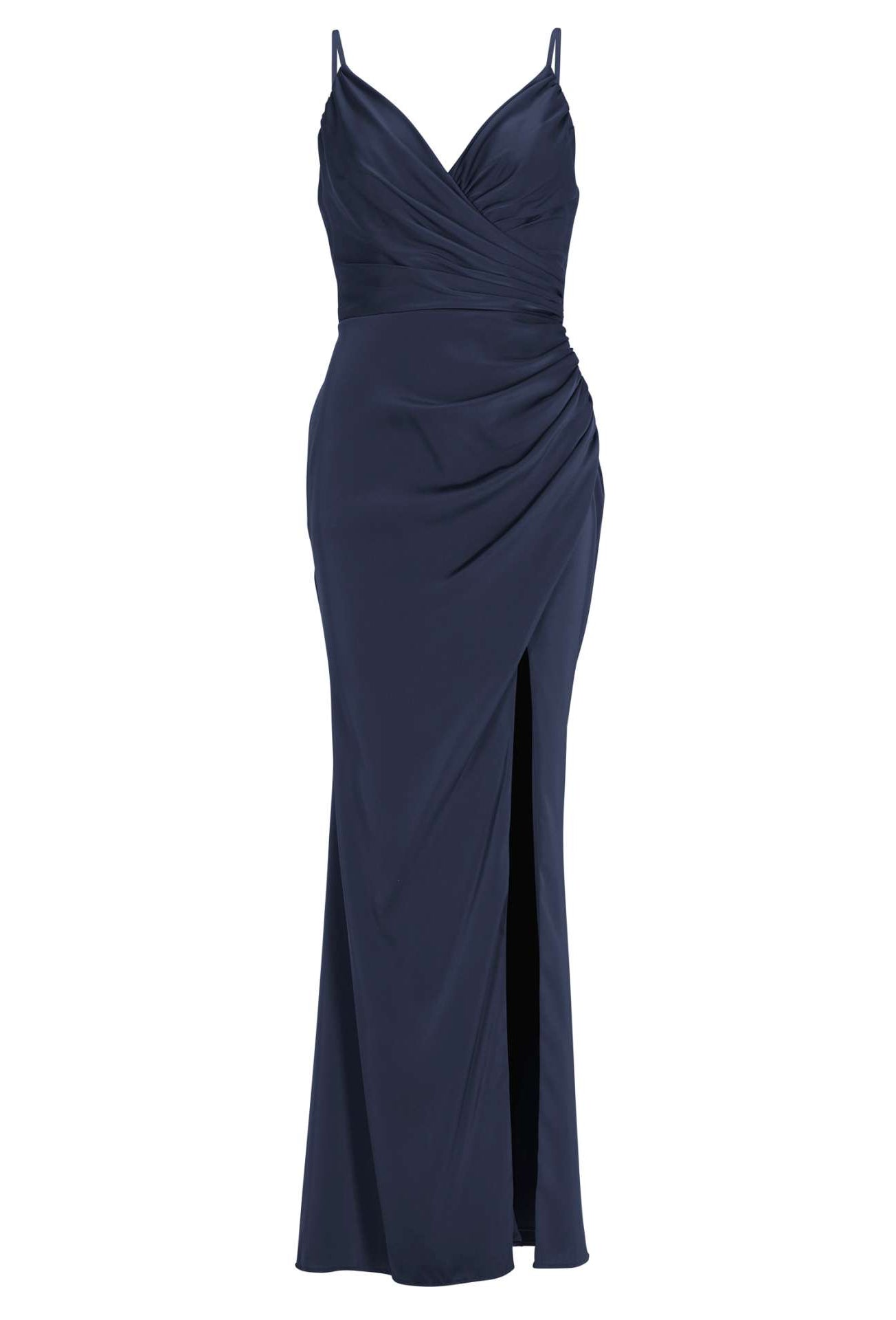 Figurbetontes Satinkleid mit Raffungen