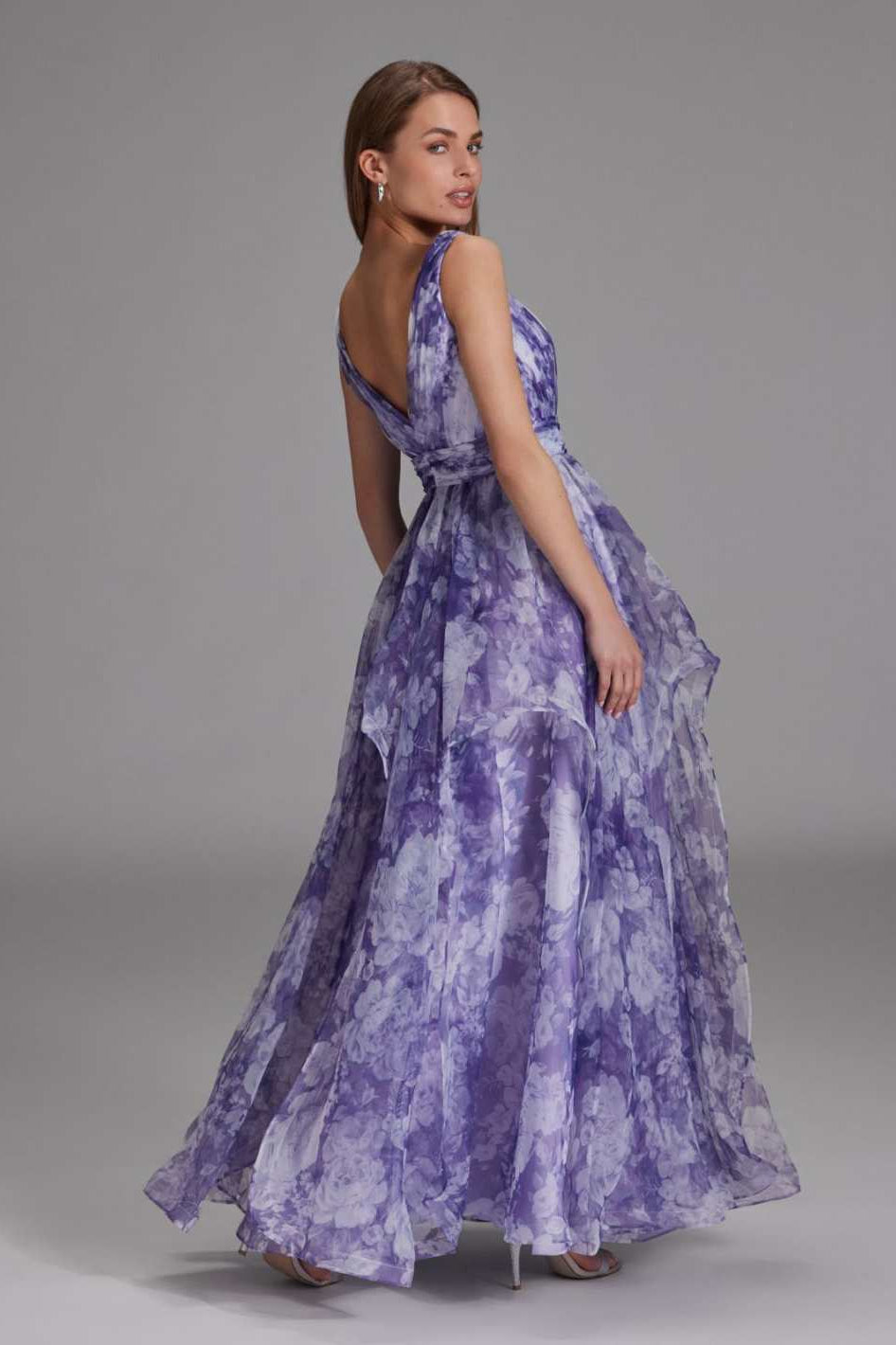 Organza Printkleid mit Volants