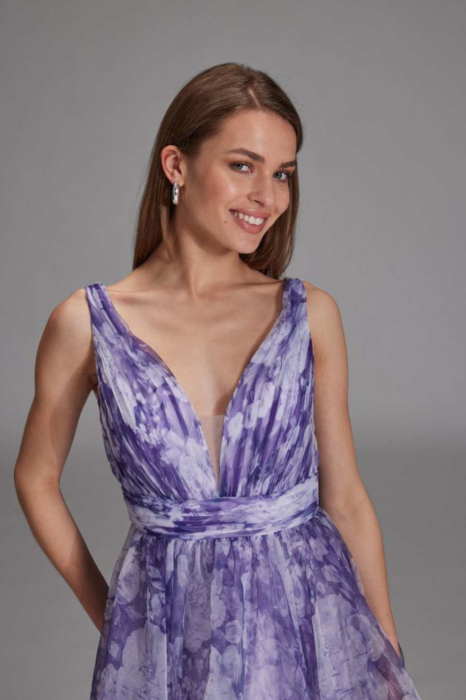 Organza Printkleid mit Volants