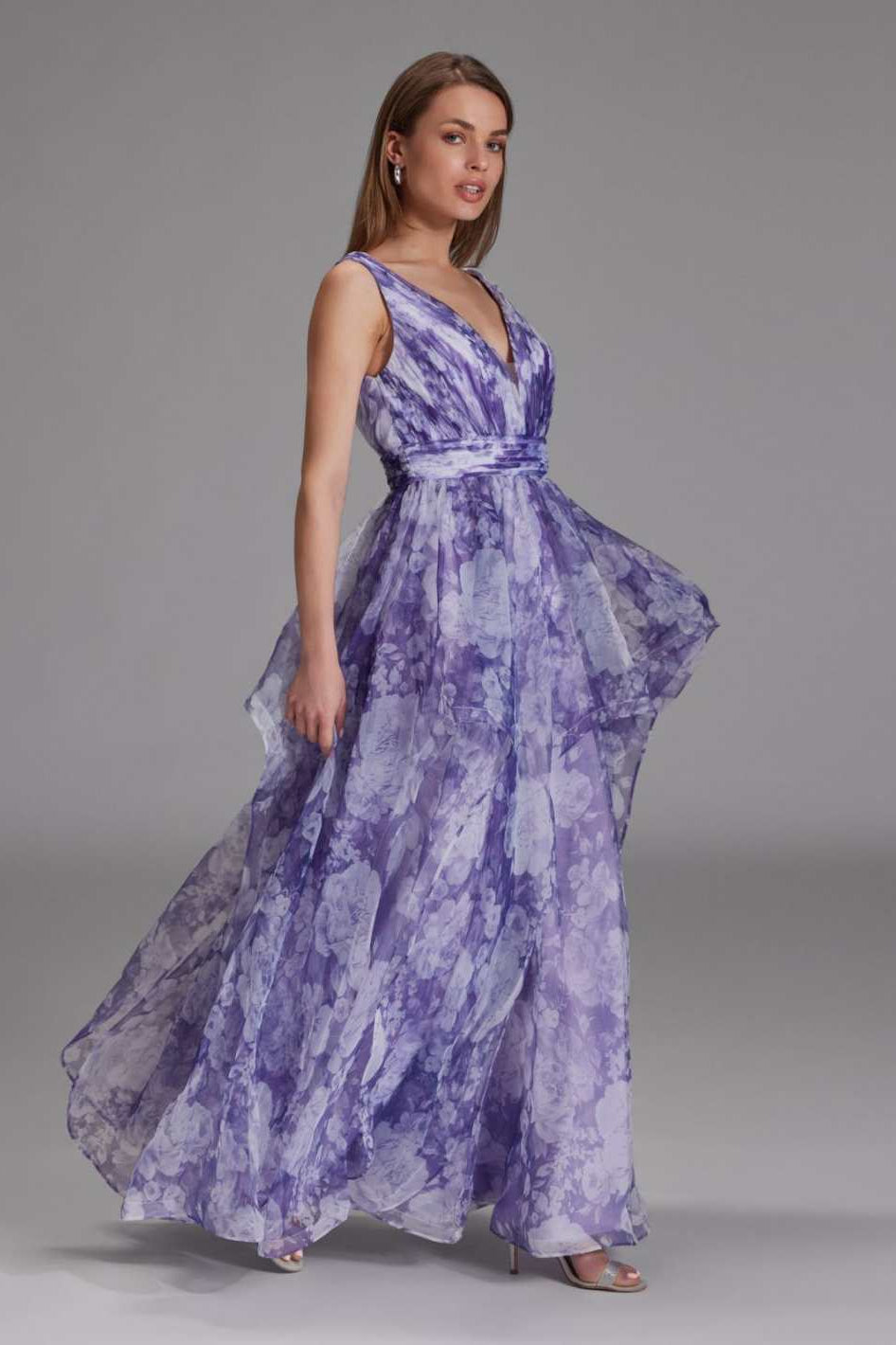 Organza Printkleid mit Volants