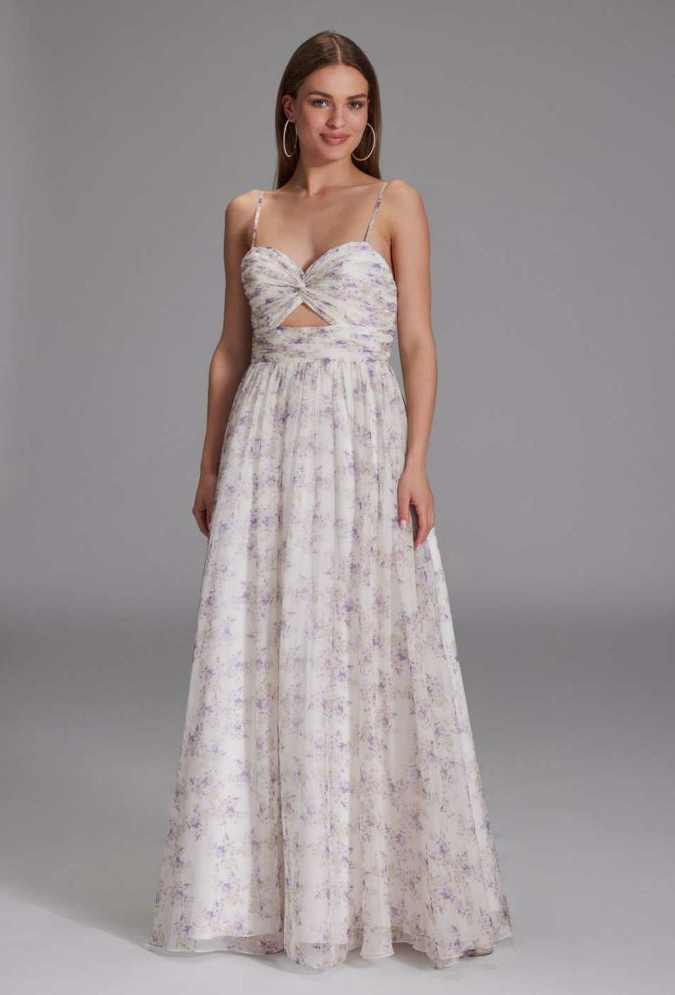 Fließendes Printkleid mit Cut-Out Detail ivory lilac