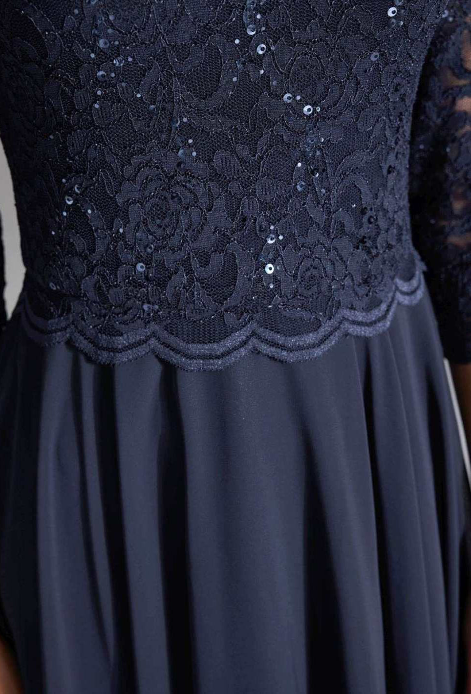 Midi Kleid mit paillettenbesetztem Spitzenoberteil