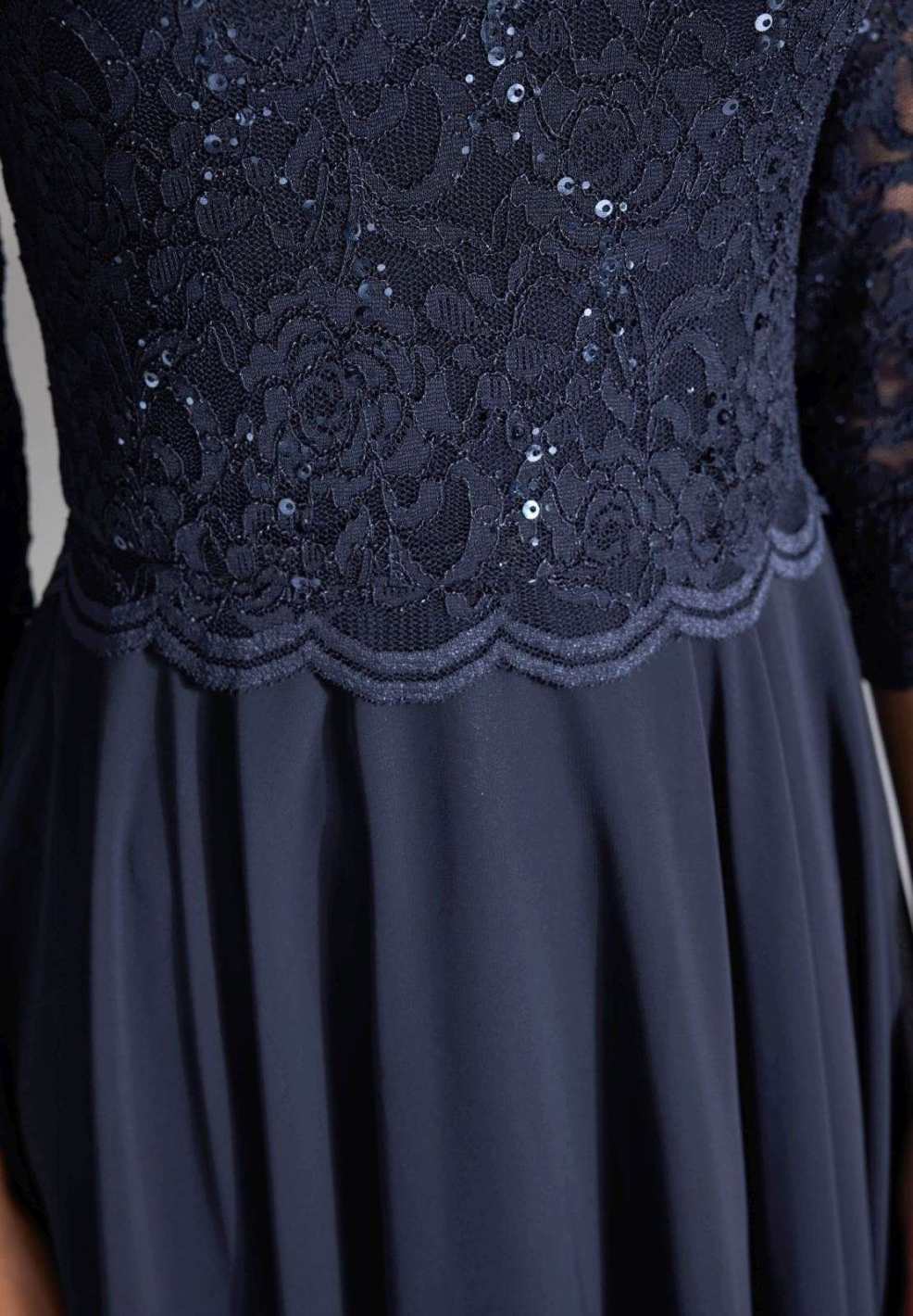 Midi Kleid mit paillettenbesetztem Spitzenoberteil