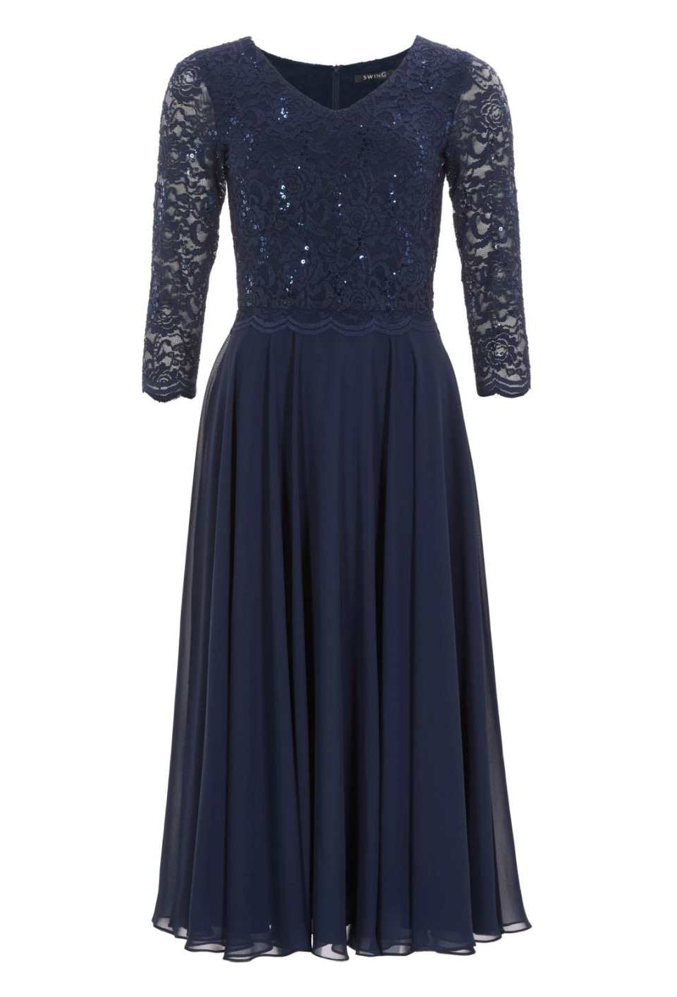 Midi Kleid mit paillettenbesetztem Spitzenoberteil