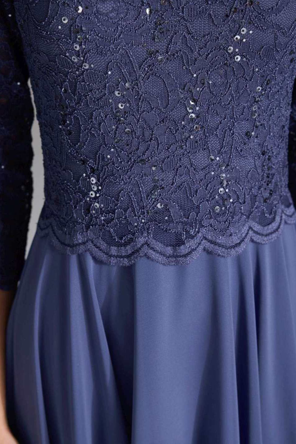 Midi Kleid mit paillettenbesetztem Spitzenoberteil