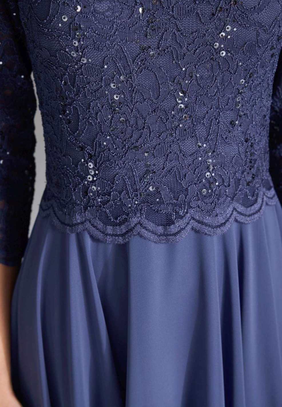 Midi Kleid mit paillettenbesetztem Spitzenoberteil