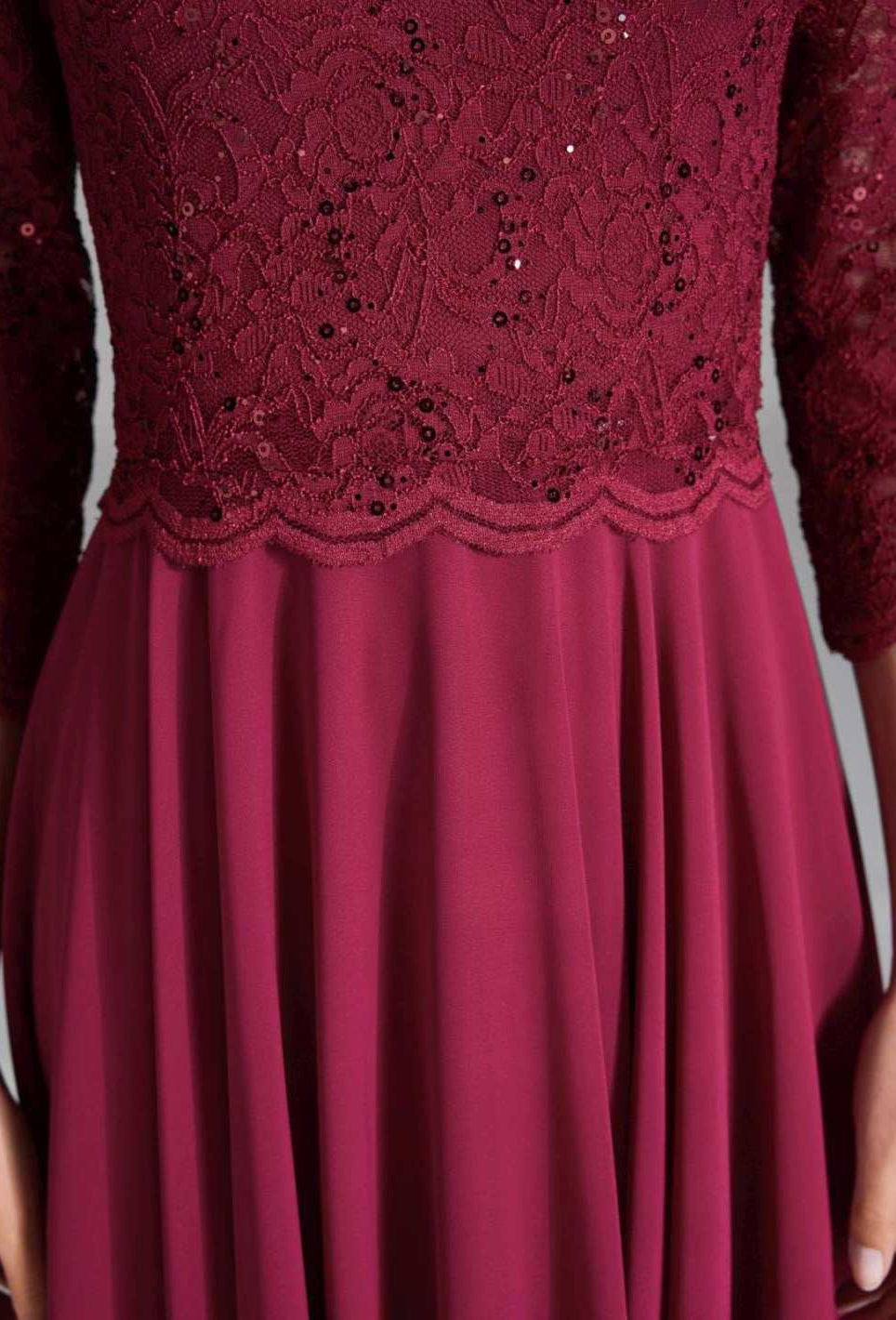 Midi Kleid mit paillettenbesetztem Spitzenoberteil