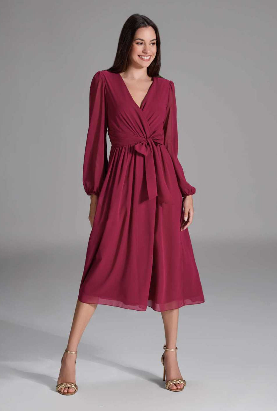 Chiffon Kleid in Wickel Optik ruby red