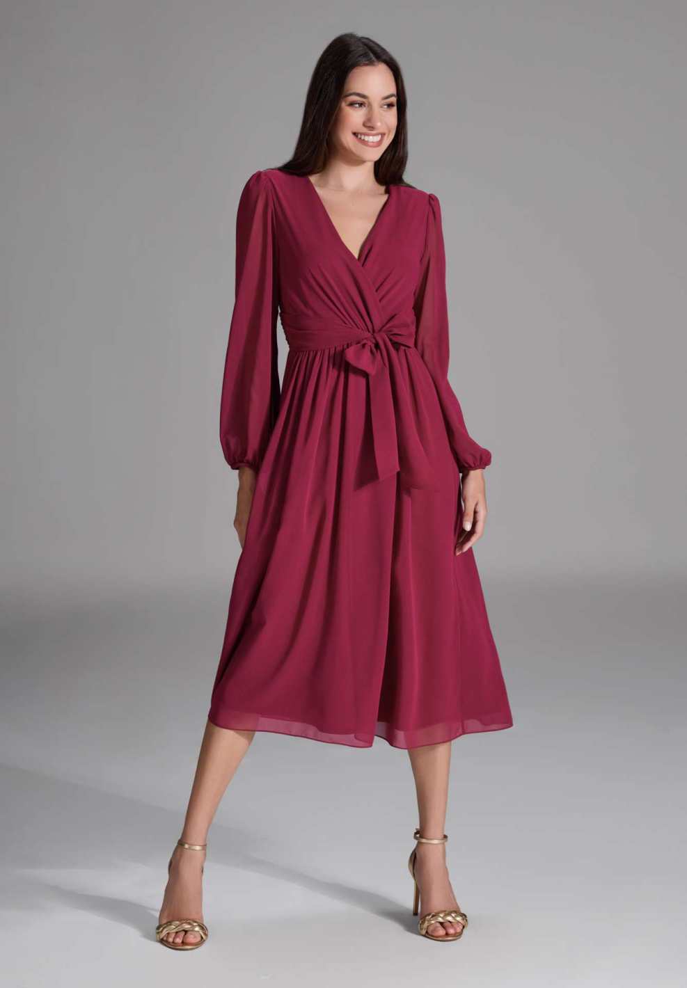Chiffon Kleid in Wickel Optik ruby red