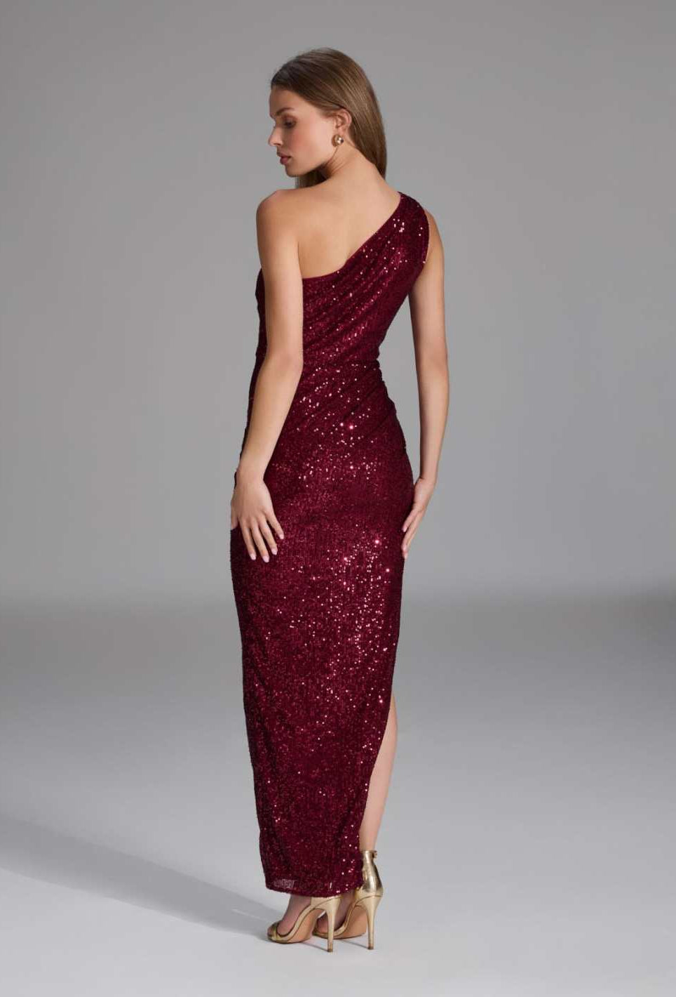 One Shoulder Abendkleid aus elastischer Paillette