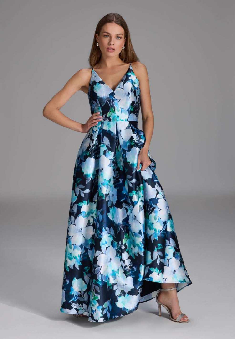 Abendkleid aus bedrucktem Twill navy multi