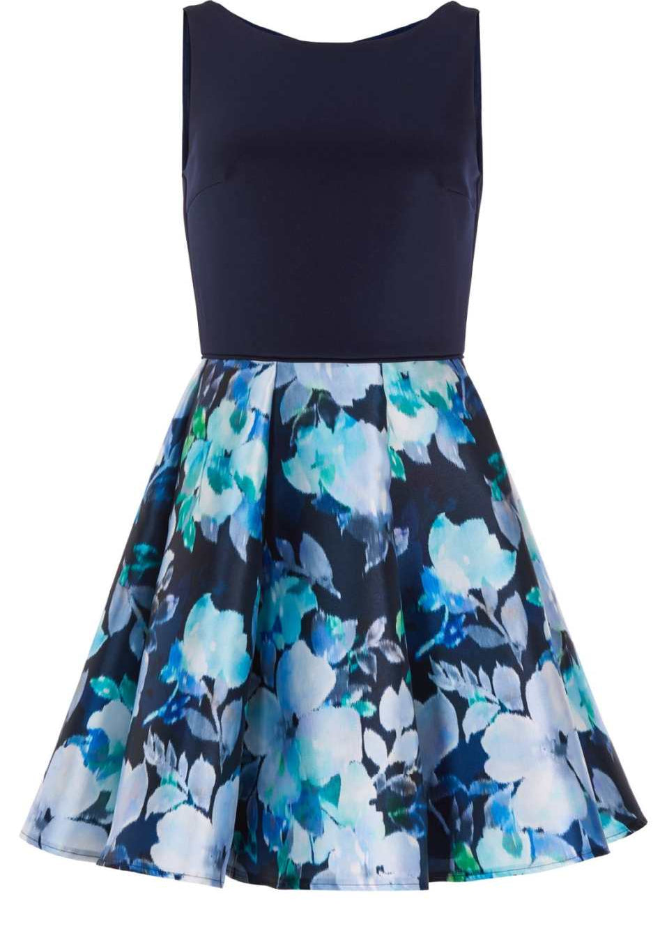 Cocktailkleid mit Rock aus bedrucktem Twill