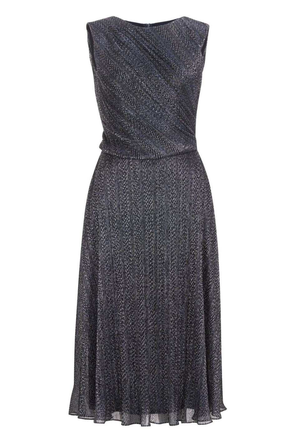 Plissiertes Midi Kleid mit Metallic Fäden