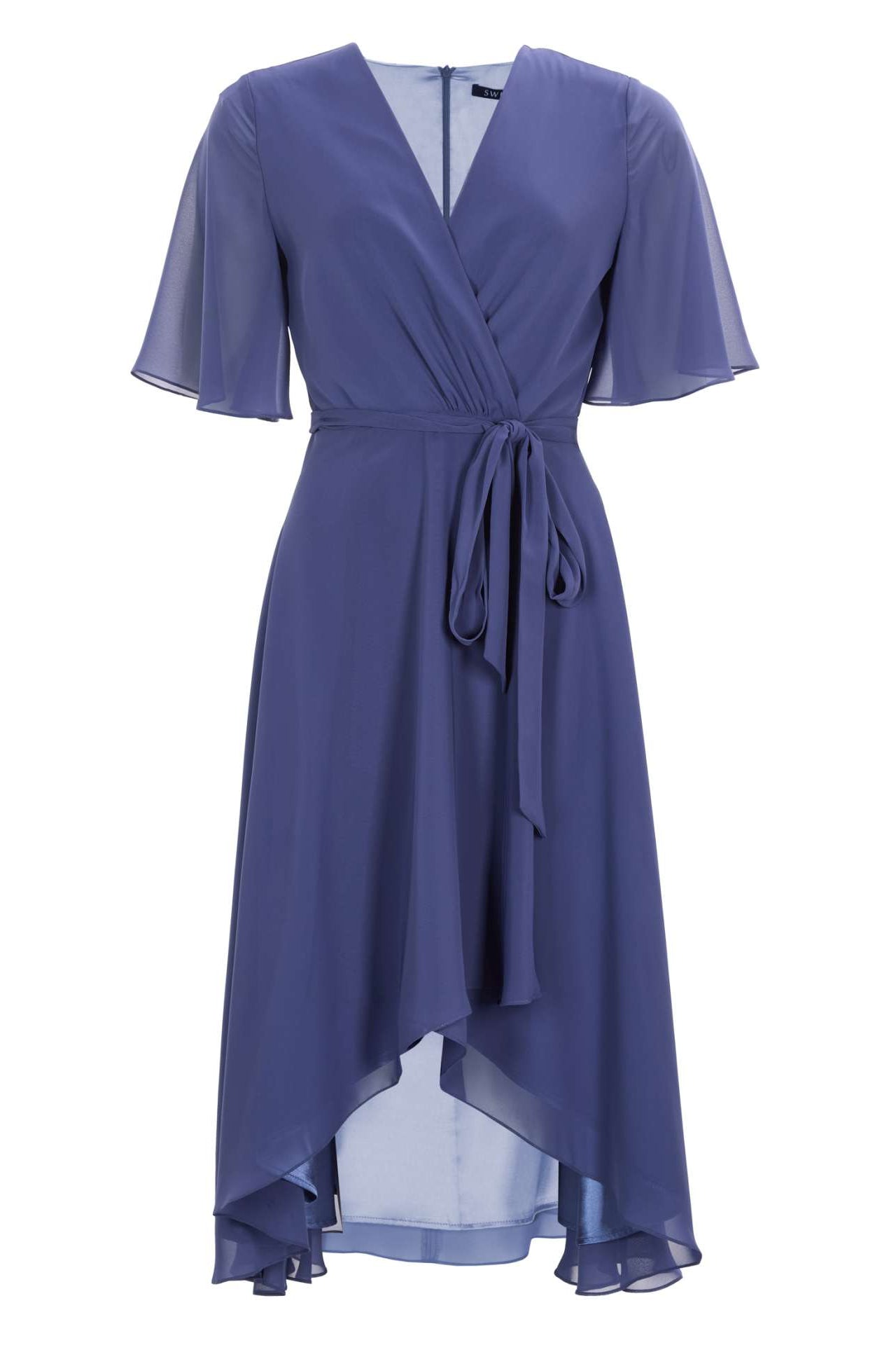 Chiffon Kleid in Wickel Optik mit Vokuhila Saum