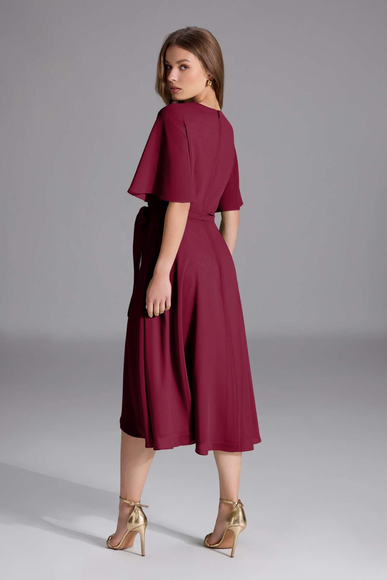 Chiffon Kleid in Wickel Optik mit Vokuhila Saum